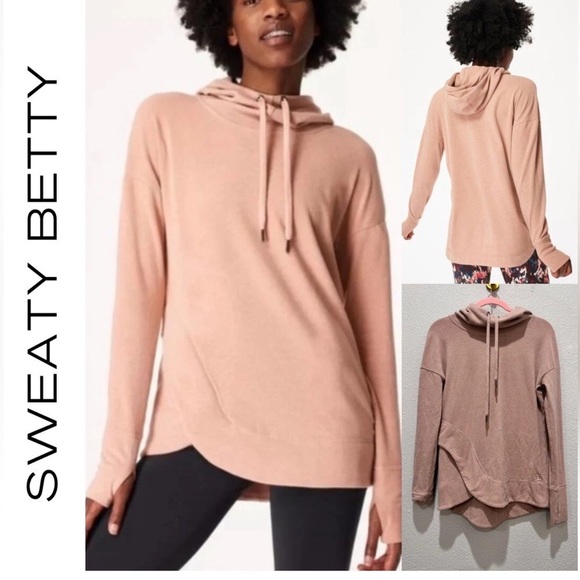 Sweaty Betty Tops - Sweaty Betty Escape Luxe Fleece Funnel Neck Hoodie Misty Rose Pink Medium